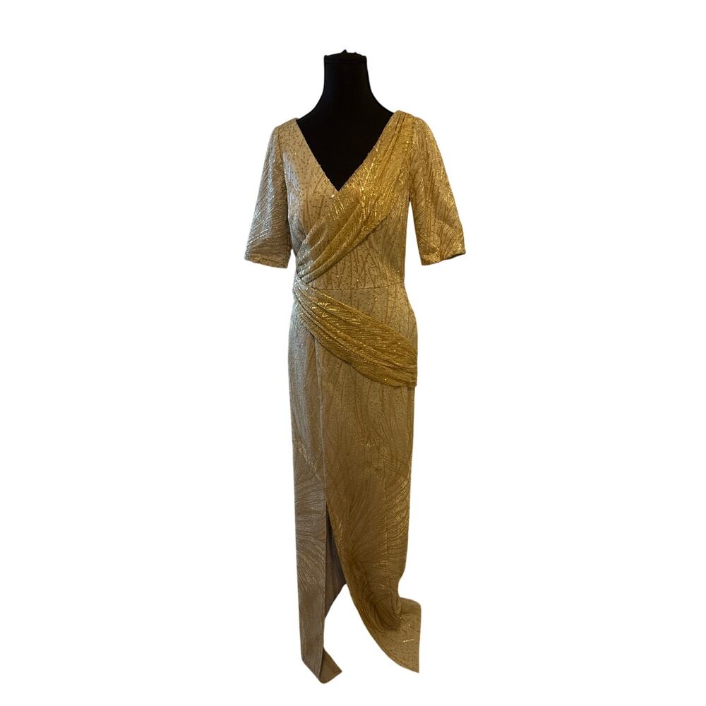 NWT size 6. JS collections Gold event dress.